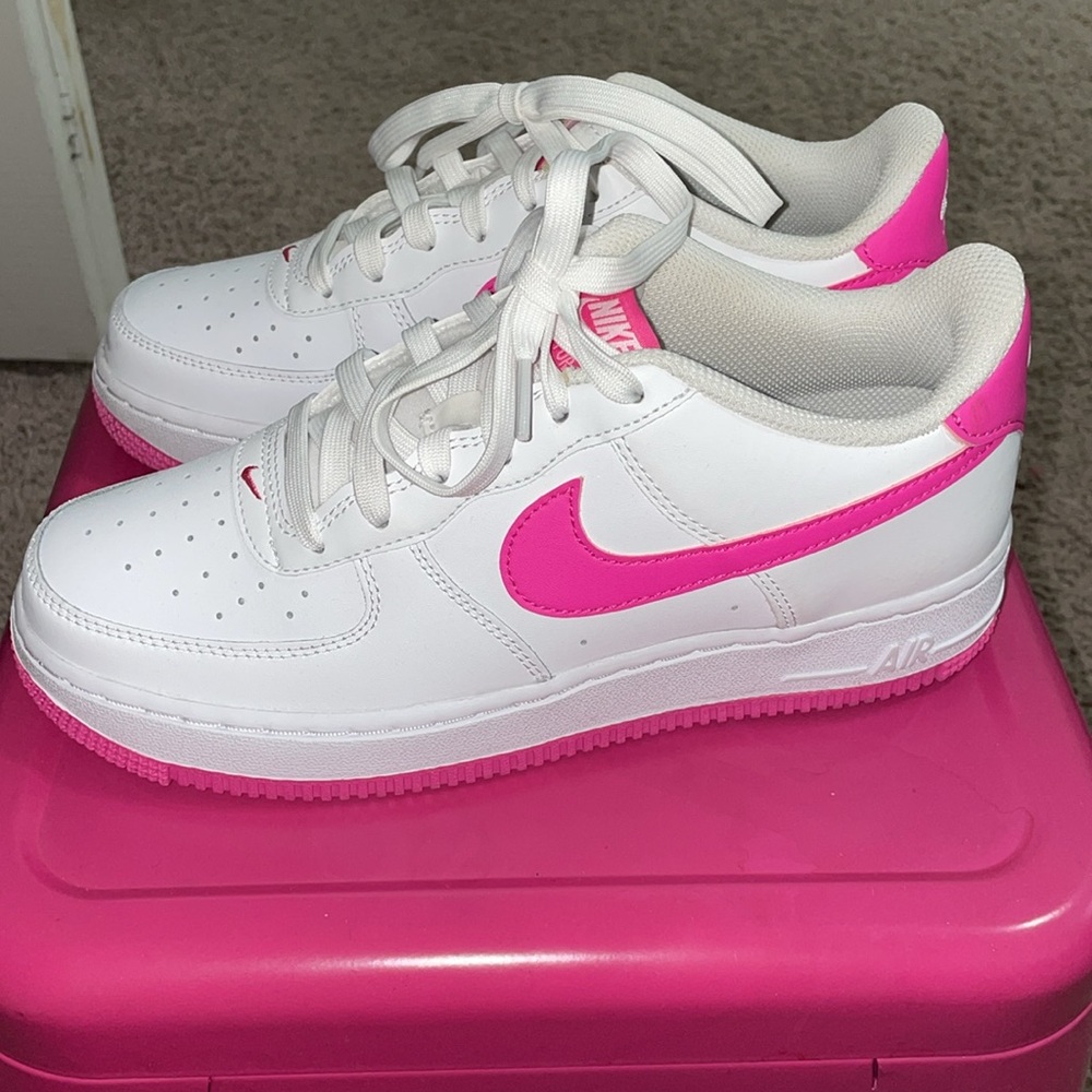 Pink and White Kids Nike Forces